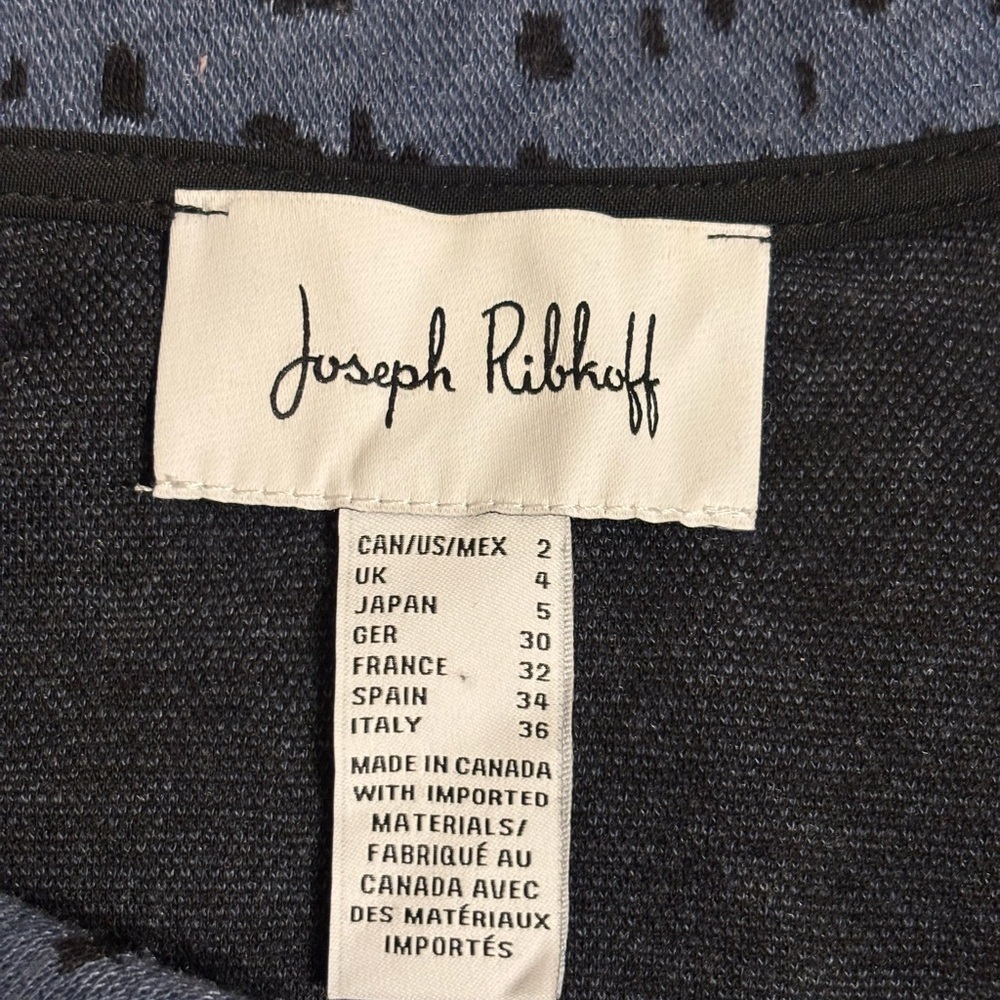Joseph Ribkoff Cropped Open Front Jacket Slate Blue Black Print Made in Canada - Picture 2 of 7